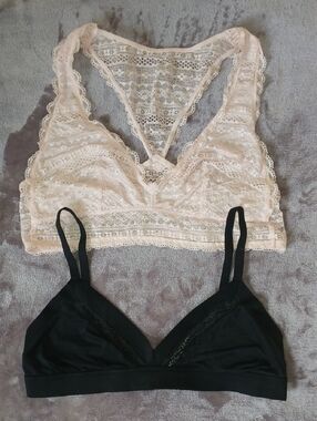 Victoria's Secret Black & Pink Lace Racerback Bralette Set Size Large